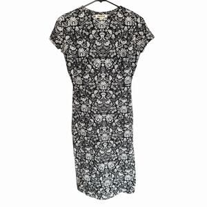 Boden Shift Dress Sz 8 R Black White Floral Career Office Secretary Feminine